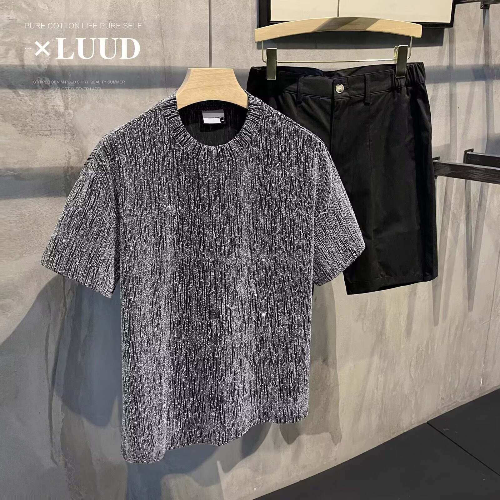 欧货夏季新款男士字母印花短袖T恤时尚圆领烫钻弹力半袖上衣男潮