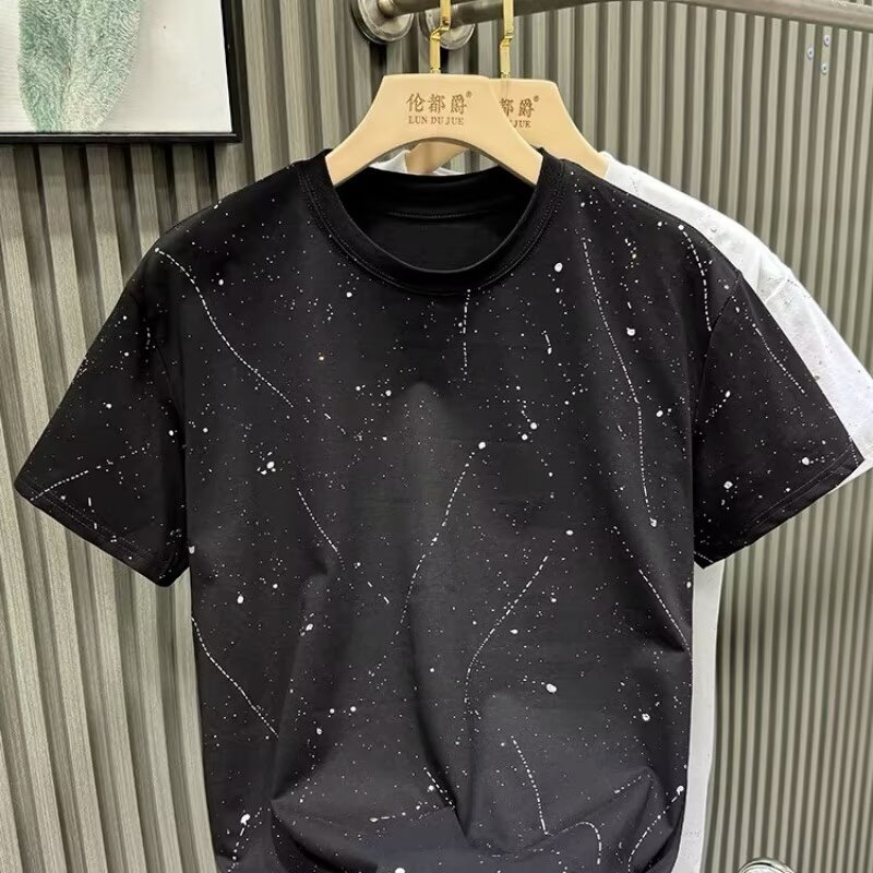 2026夏季新款男士满天星烫钻短袖T恤欧货时尚休闲百搭潮流打底衫