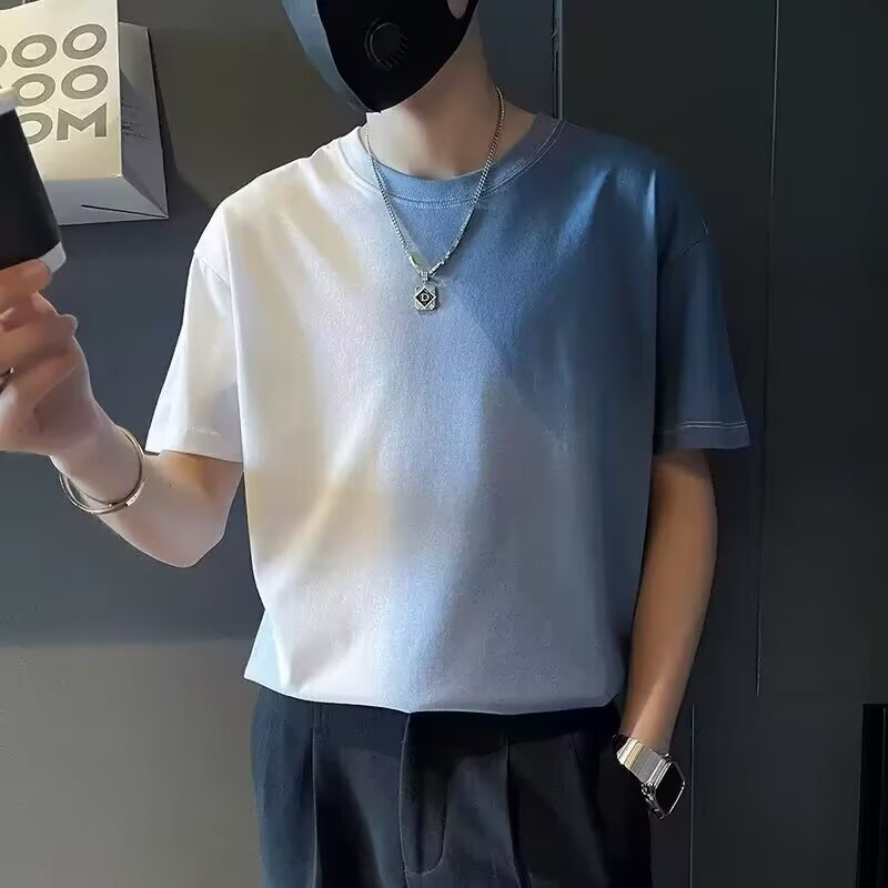 新款夏季男装轻熟风穿搭上衣短袖宽松国潮牌圆领打底衫T恤五分袖