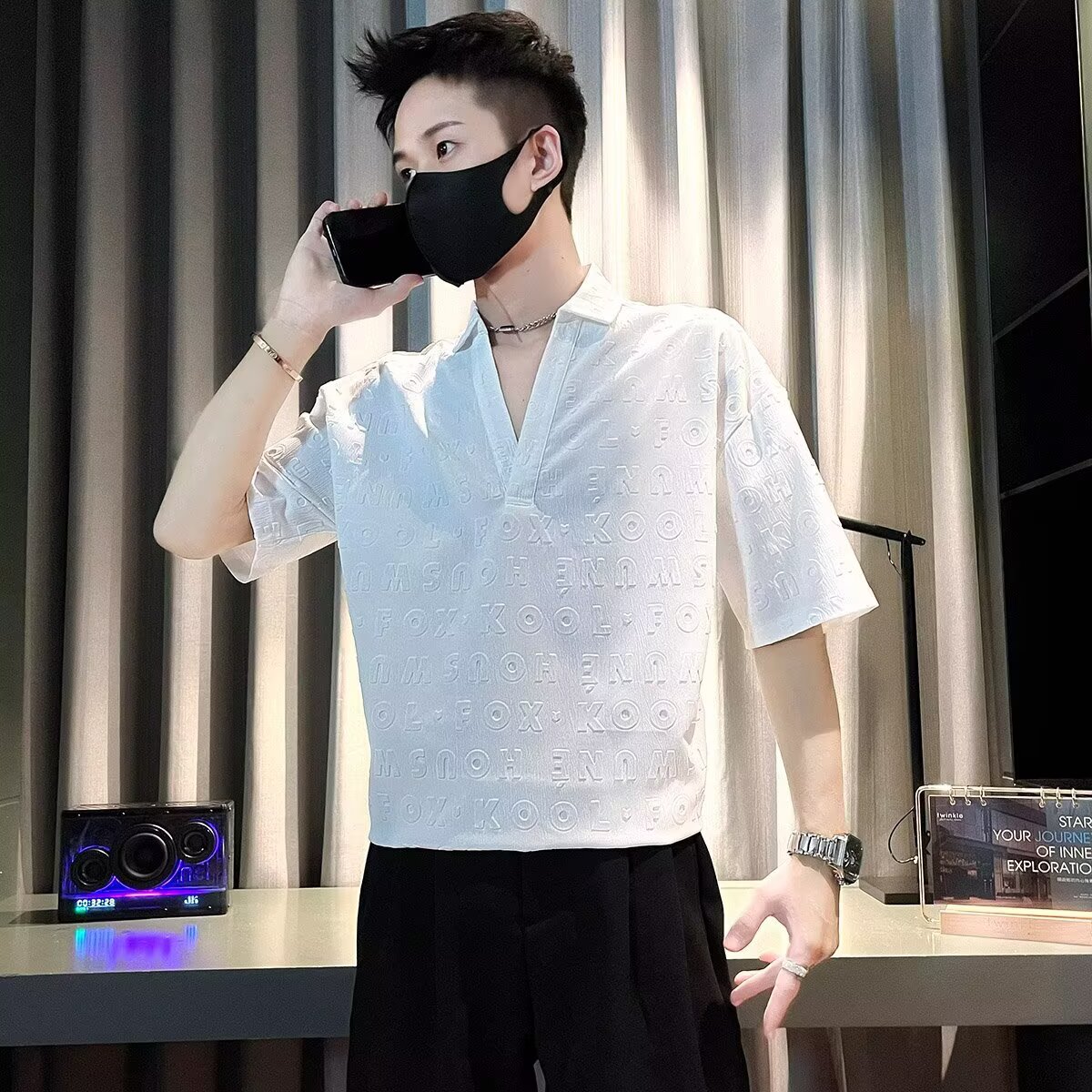 痞帅薄款提花短袖高级衬衫古巴夏季衬衣复古镂空宽松小众设计休闲