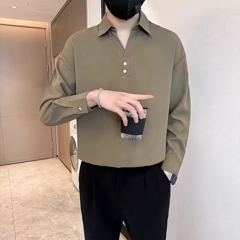 纯色重磅长袖polo衫男2026年春季简约高级感百搭宽松翻领卫衣