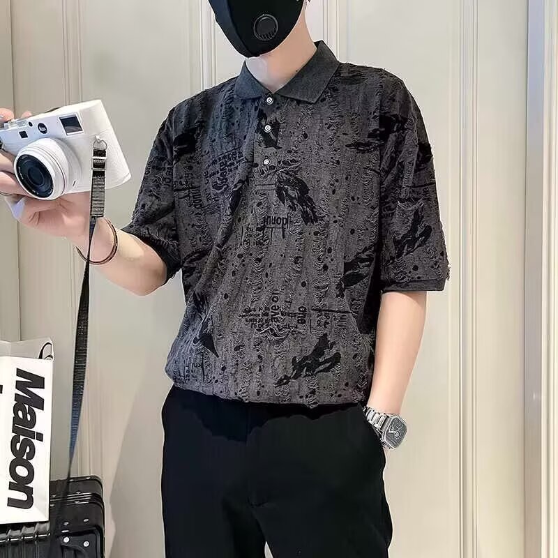 2026夏季男士短袖衬衫韩版潮流修身痞帅花上衣服薄款凉爽寸衫