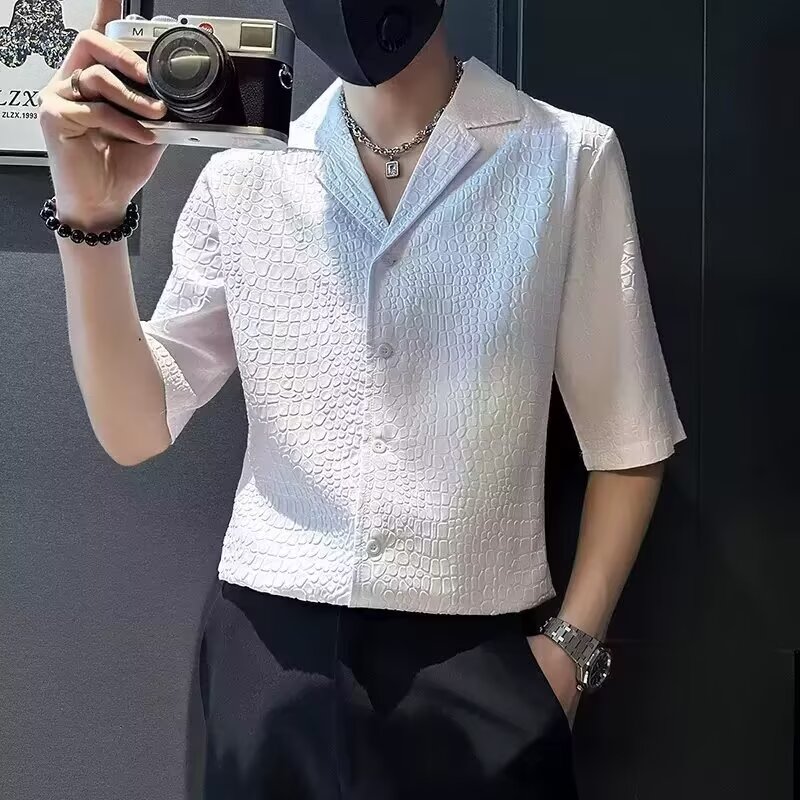 2026年新款痞帅衬衫男士短袖夏季高级感男装潮牌五分中袖衬衣