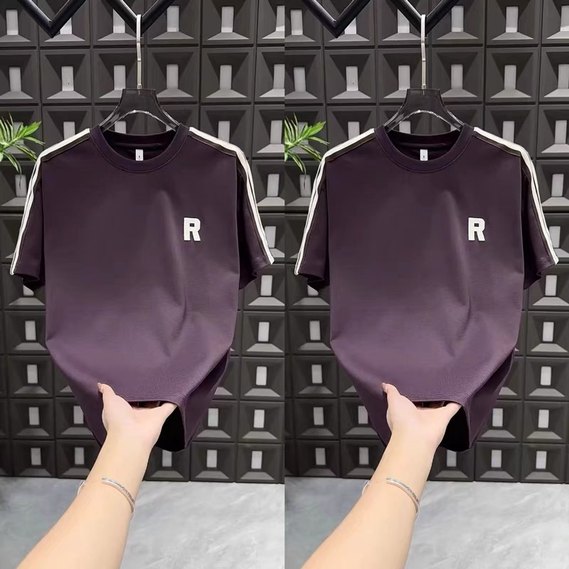 2026夏季美式短袖t恤男时尚落肩圆领半袖男士潮流字母印花宽松T恤