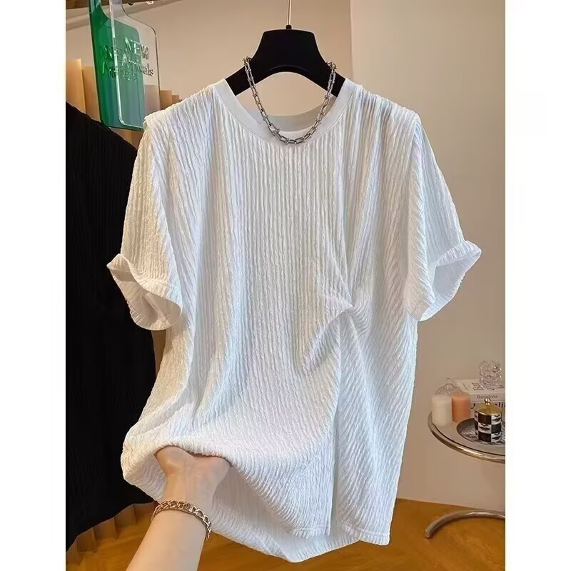 2026夏季新款麻花纹t恤男潮流时尚帅气百搭短袖圆领打底衫上衣服