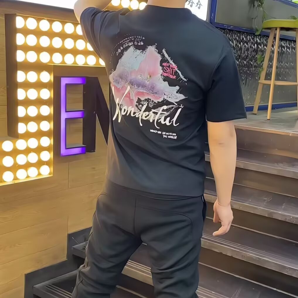 潮流潮牌男士夏季短袖原创印花美式t恤纯棉半袖情侣装国潮重磅ins