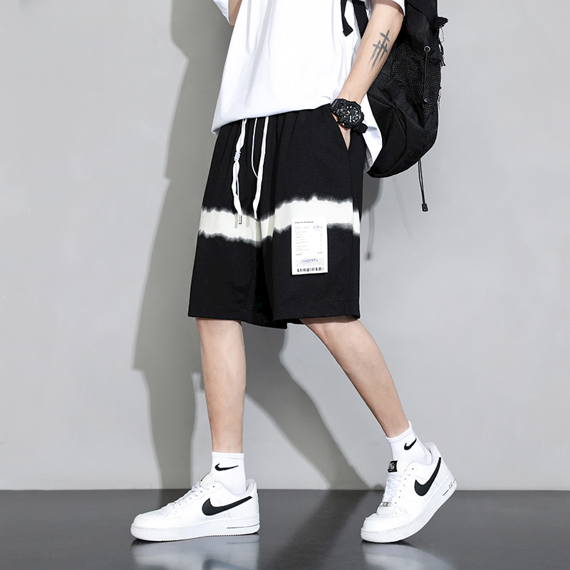 夏季美式休闲痞帅重磅拼色短裤男宽松潮牌高街运动5五分裤子