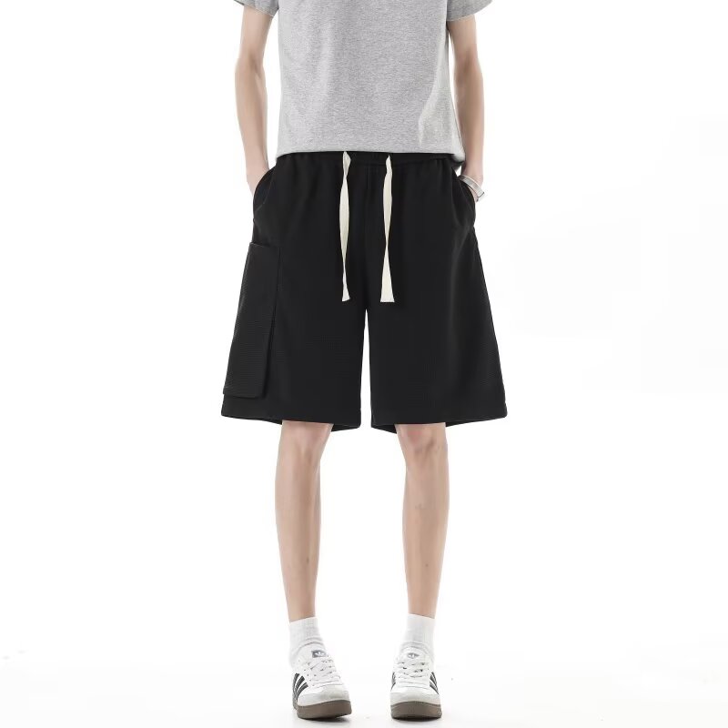 2026简约纯色编织抽绳运动短裤男女潮牌街头宽松阔腿五分卫裤
