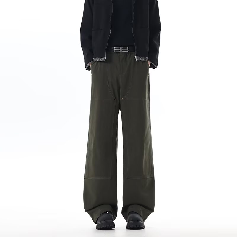 美式复古水洗猫须大码做旧牛仔裤男女高街宽松高级感弯刀阔腿长裤