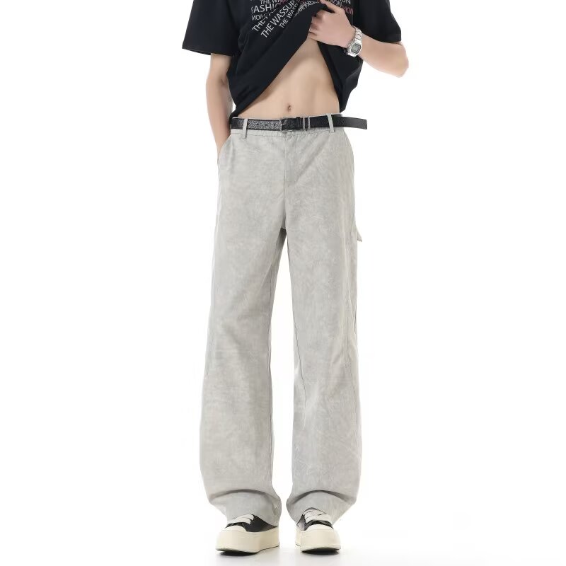 2026春季新款高级灰高腰阔腿牛仔裤男宽松显瘦百搭休闲遮胯直筒裤