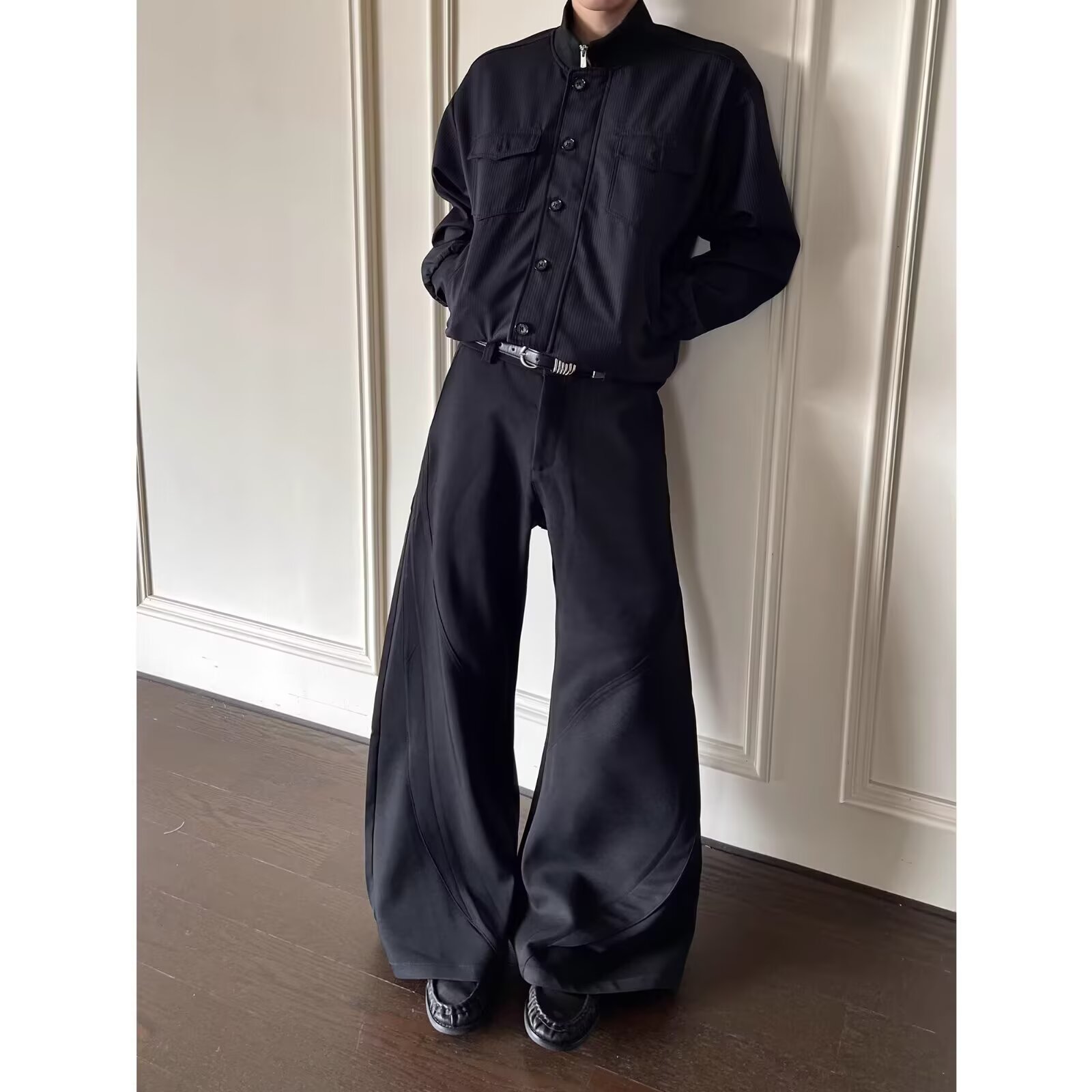 2026春美式复古辣妹褶皱弯刀西装裤宽松显瘦显腿长百搭阔腿裤长裤