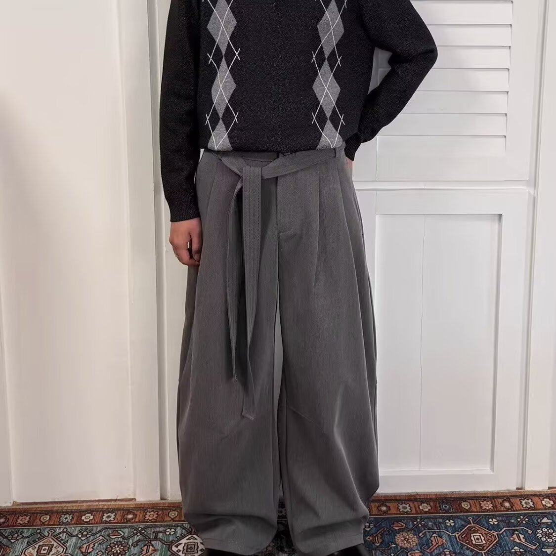 美式立体解构西裤男女小众设计垂坠感阔腿裤直筒休闲裤宽松拖地裤