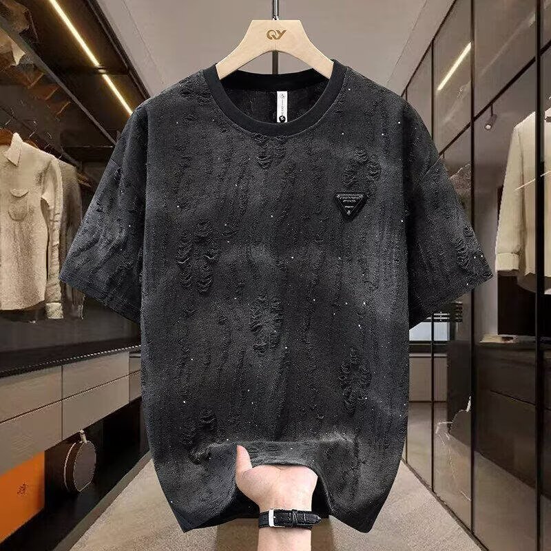 2026夏季新款满天星渐变亮片高街短袖T恤春夏轻奢烫钻破洞上衣