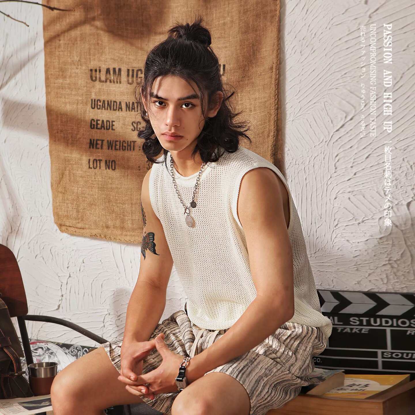 2026夏季小众设计感个性中性风银色镂空网纱短袖T恤男背心夏季潮