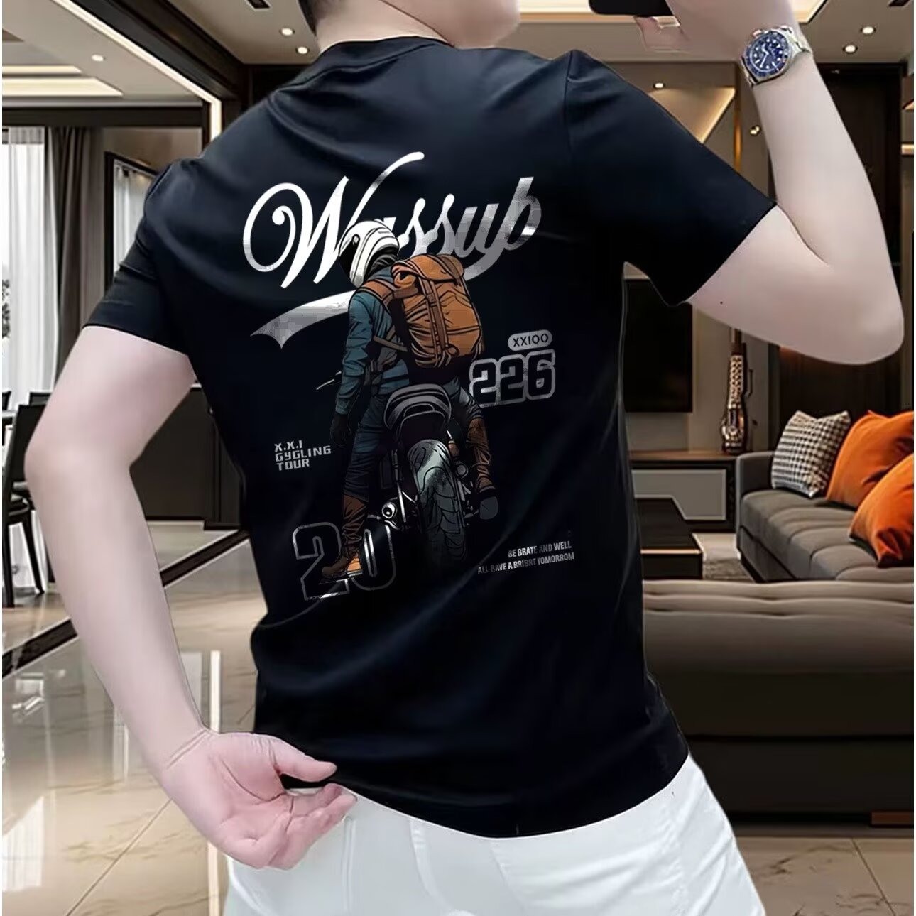 2026新款潮牌50%棉男T恤街头机车摩托车图案圆领时尚百搭t恤男