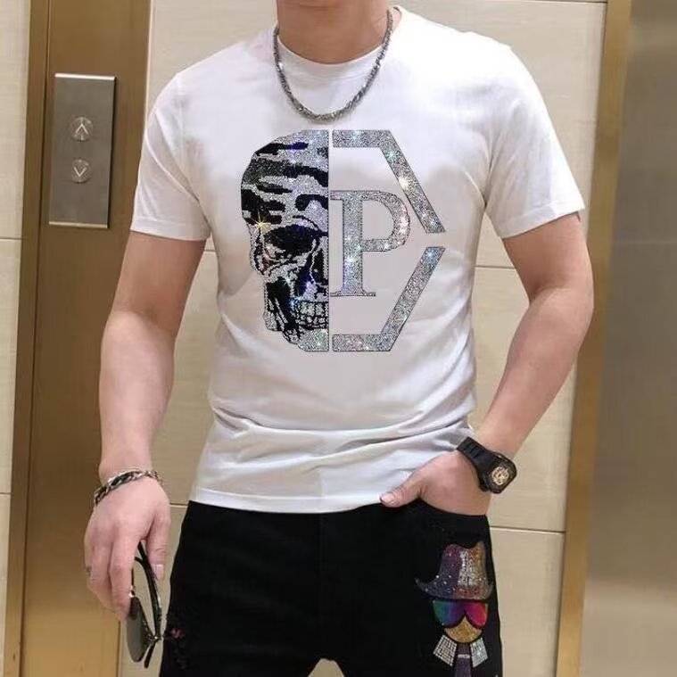 夏季轻奢男装欧货短袖男士新款高端潮流烫钻印花圆领半袖T恤
