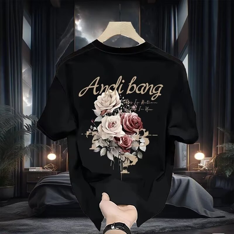 美式街头潮牌复古印花重磅短袖t恤男夏季新款休闲宽松50%棉打底衫