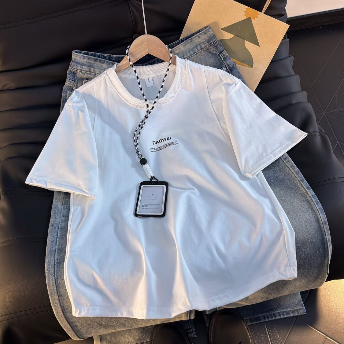 白色短袖t恤男士夏季2026新款宽松半袖衣服男生重磅上衣