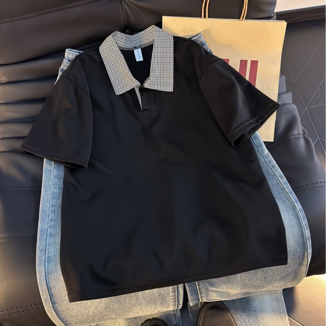 2026新款美式拼接假两件短袖Polo衫男款夏季潮牌宽松休闲体恤上衣