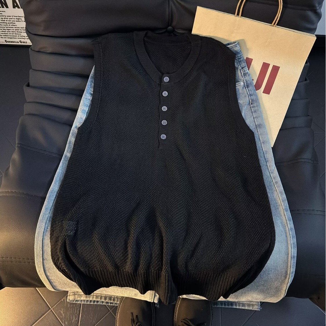 开衫圆领针织马甲背心女2026秋冬新款宽松外穿马夹叠穿毛衣坎肩潮