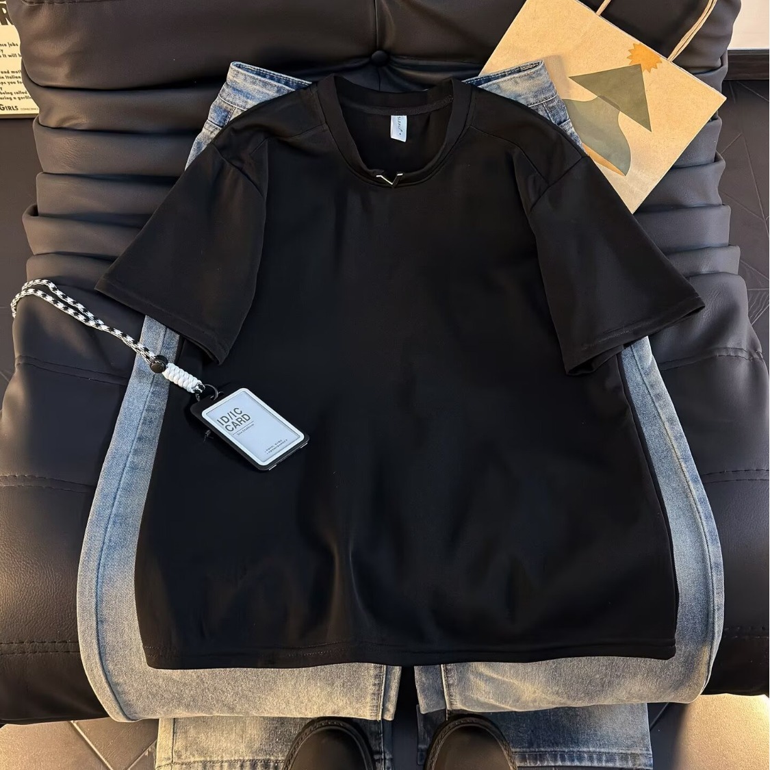 设计感小众醋酸短袖t恤男2026春夏季新款小个子宽松显瘦百搭上衣