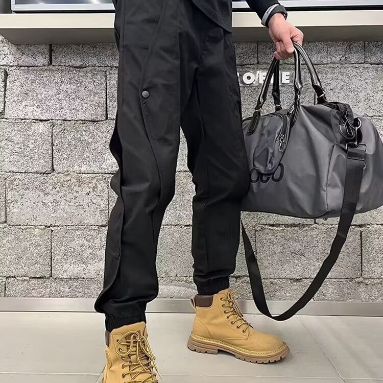 春秋束小脚裤男弹力户外战术伞兵多袋黑色工装裤九分裤健身捋铁潮